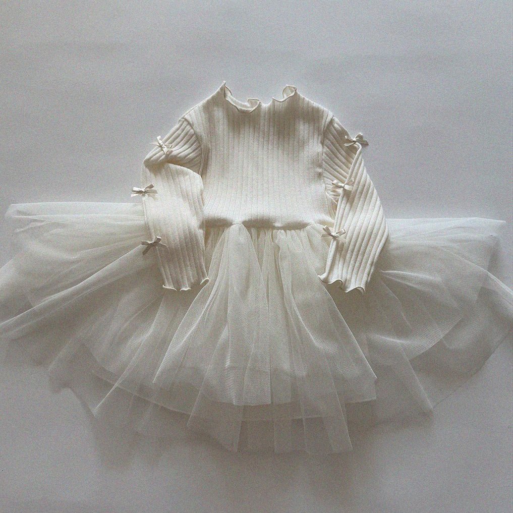 Baby/Toddler Aosta SP26 Bow Detail Lettuce - Edge Ribbed Long Sleeve Top Tutu Dress (3m - 5y) - 2 Colors - AT NOON STORE
