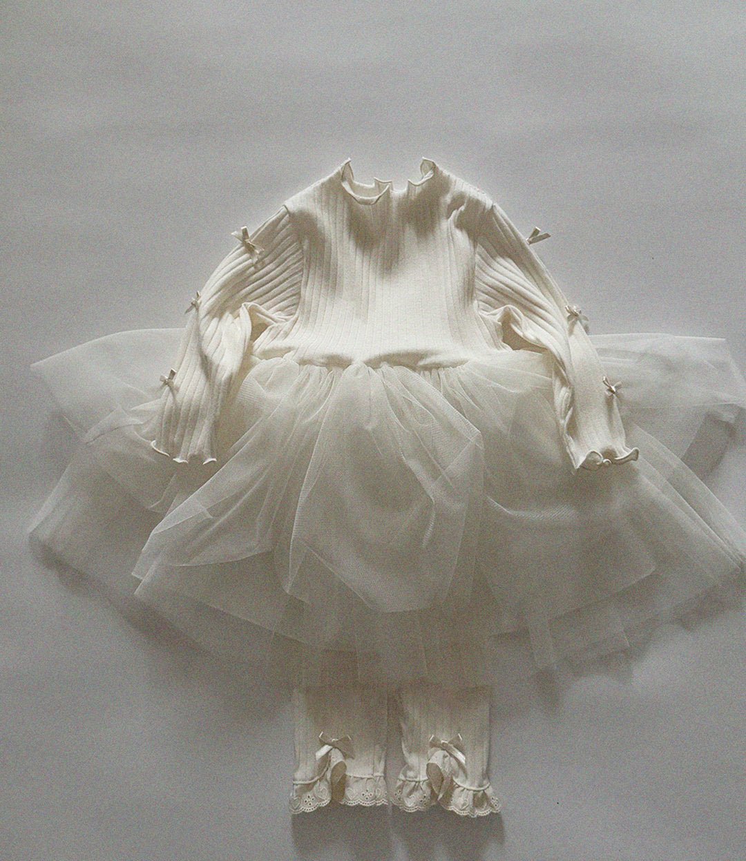 Baby/Toddler Aosta SP26 Bow Detail Lettuce - Edge Ribbed Long Sleeve Top Tutu Dress (3m - 5y) - 2 Colors - AT NOON STORE