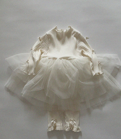 Baby/Toddler Aosta SP26 Bow Detail Lettuce - Edge Ribbed Long Sleeve Top Tutu Dress (3m - 5y) - 2 Colors - AT NOON STORE