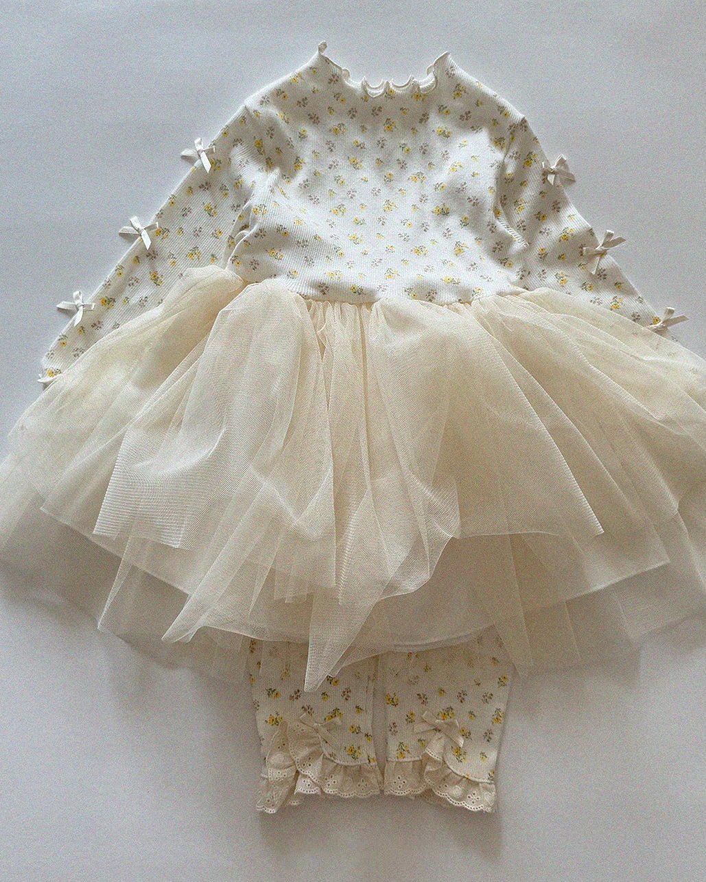 Baby/Toddler Aosta SP26 Bow Detail Lettuce - Edge Ribbed Long Sleeve Top Tutu Dress (3m - 5y) - 2 Colors - AT NOON STORE