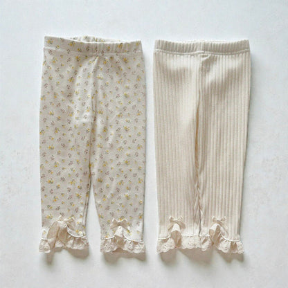 Baby/Toddler Aosta SP26 Lace and Bow Detail Ribbed Leggings (3m - 5y) - 2 Colors - AT NOON STORE