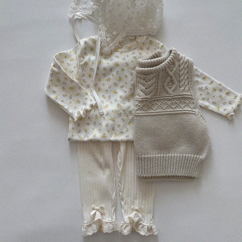 Baby/Toddler Aosta SP26 Lace and Bow Detail Ribbed Leggings (3m - 5y) - 2 Colors - AT NOON STORE