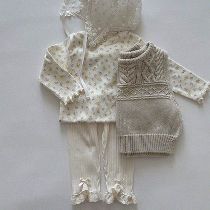 Baby/Toddler Aosta SP26 Lace and Bow Detail Ribbed Leggings (3m - 5y) - 2 Colors - AT NOON STORE