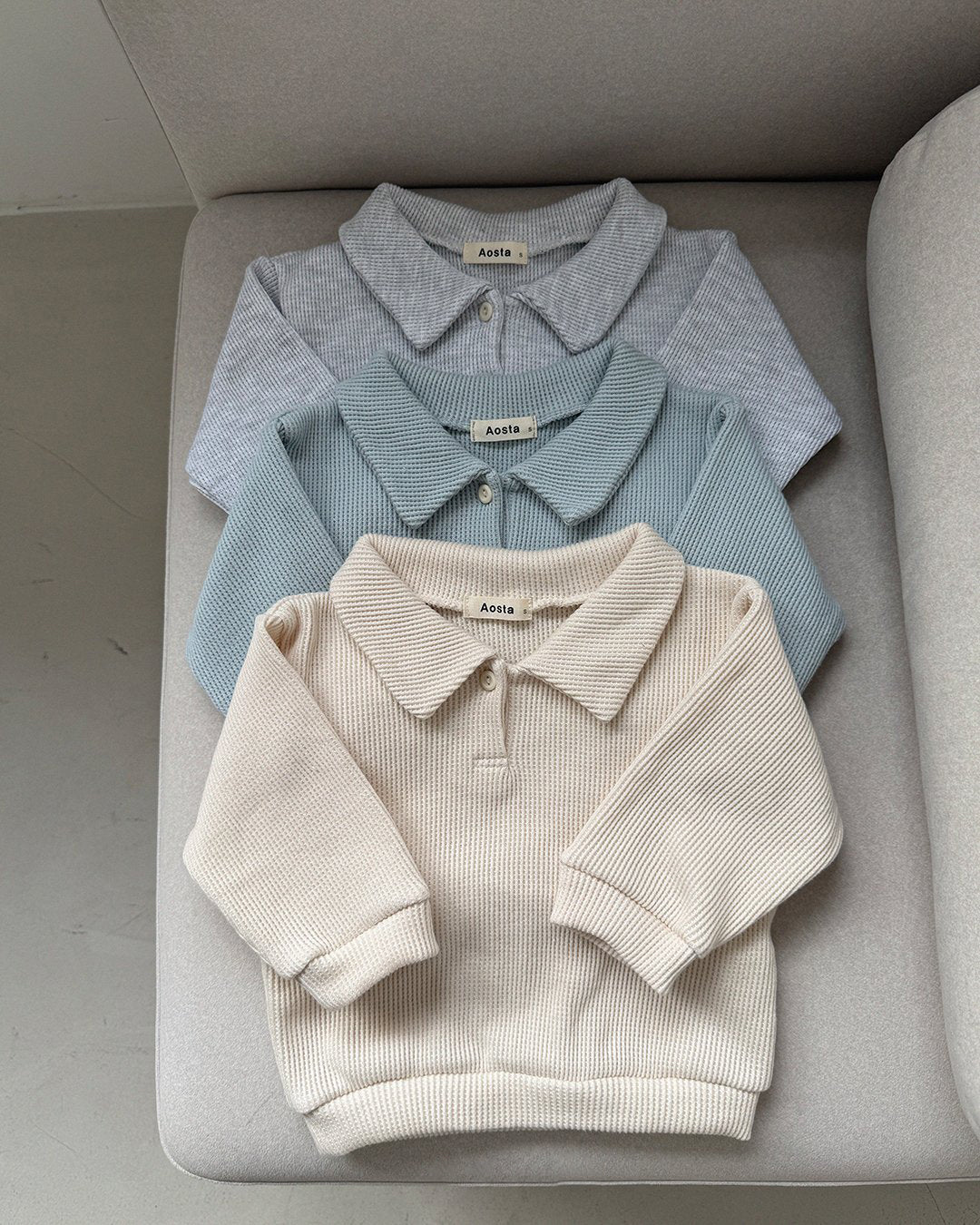 Baby/Toddler Aosta SP26 Waffle Collared Sweatshirt (3m - 5y) - 3 Colors - AT NOON STORE
