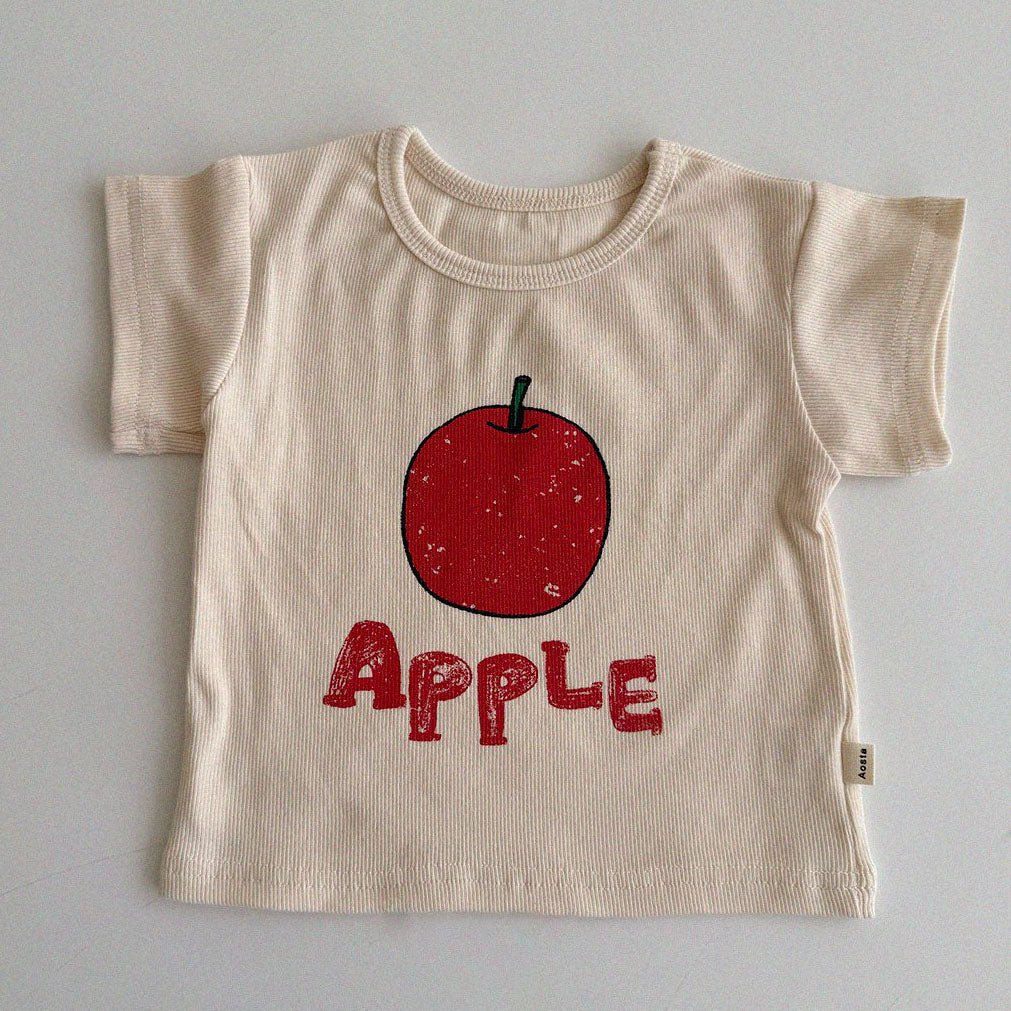 Baby/Toddler Aosta SS25 APPLE Ribbed Short Sleeve Top (3m - 5y) - Ivory kids outfit