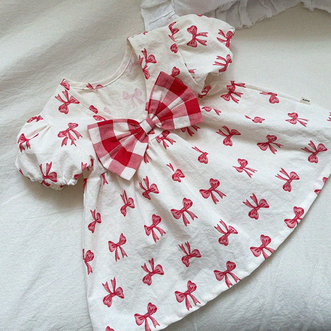 Baby/Toddler Aosta SS25 Big Bow Puff Sleeve Flare Dress (3m - 5y) - Ivory kids outfit