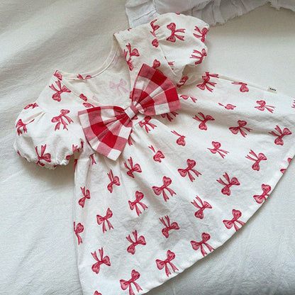 Baby/Toddler Aosta SS25 Big Bow Puff Sleeve Flare Dress (3m - 5y) - Ivory kids outfit