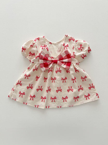 Baby/Toddler Aosta SS25 Big Bow Puff Sleeve Flare Dress (3m - 5y) - Ivory kids outfit