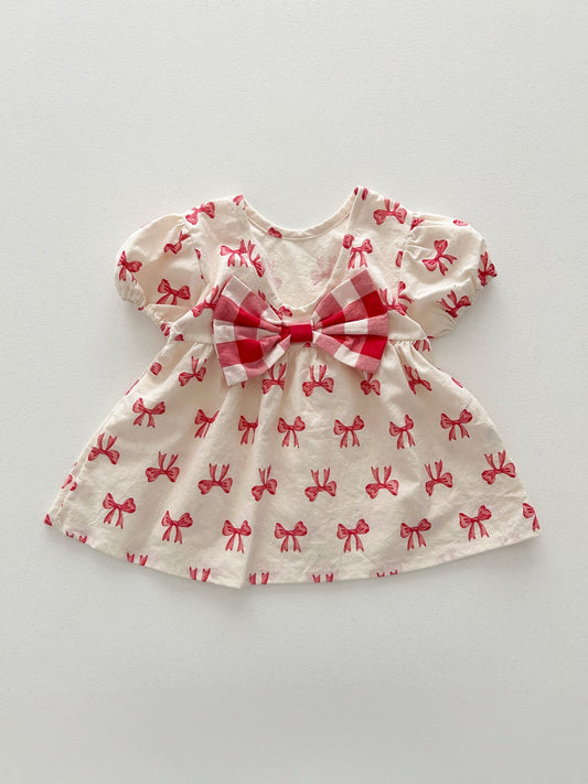 Baby/Toddler Aosta SS25 Big Bow Puff Sleeve Flare Dress (3m - 5y) - Ivory kids outfit