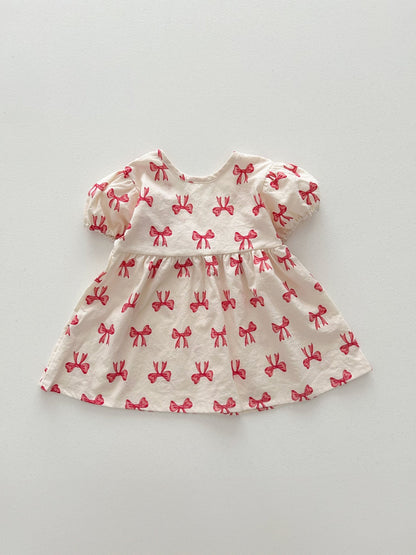 Baby/Toddler Aosta SS25 Big Bow Puff Sleeve Flare Dress (3m - 5y) - Ivory kids outfit
