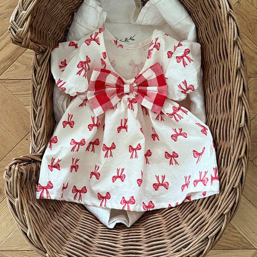 Baby/Toddler Aosta SS25 Big Bow Puff Sleeve Flare Dress (3m - 5y) - Ivory kids outfit