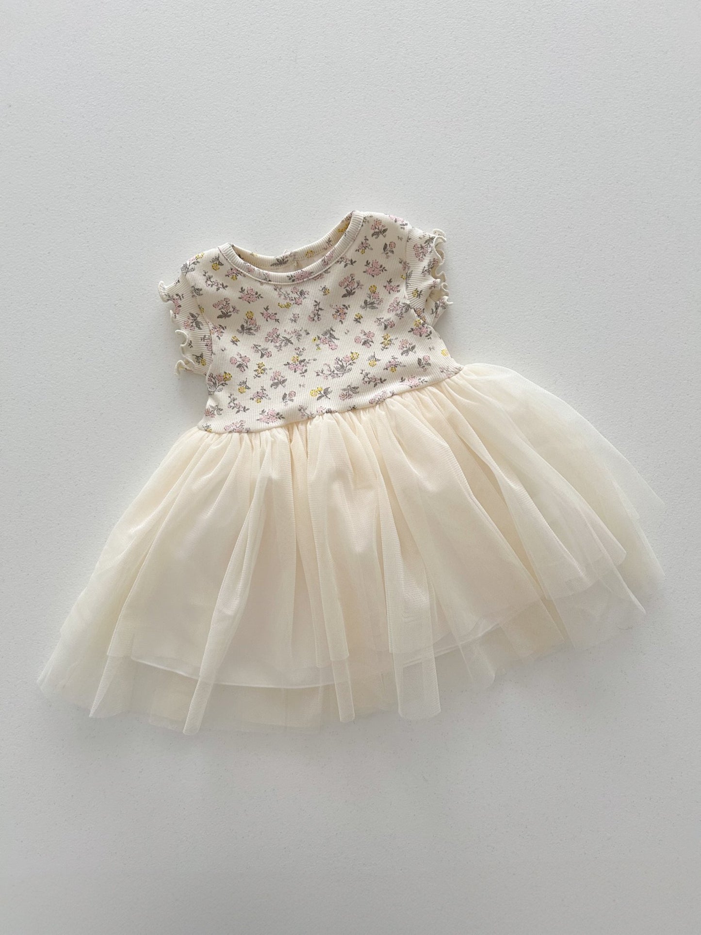 Baby/Toddler Aosta SS25 Floral Ribbed Lettuce - Edge Top Tutu dress (3m - 5y) - Ivory kids outfit