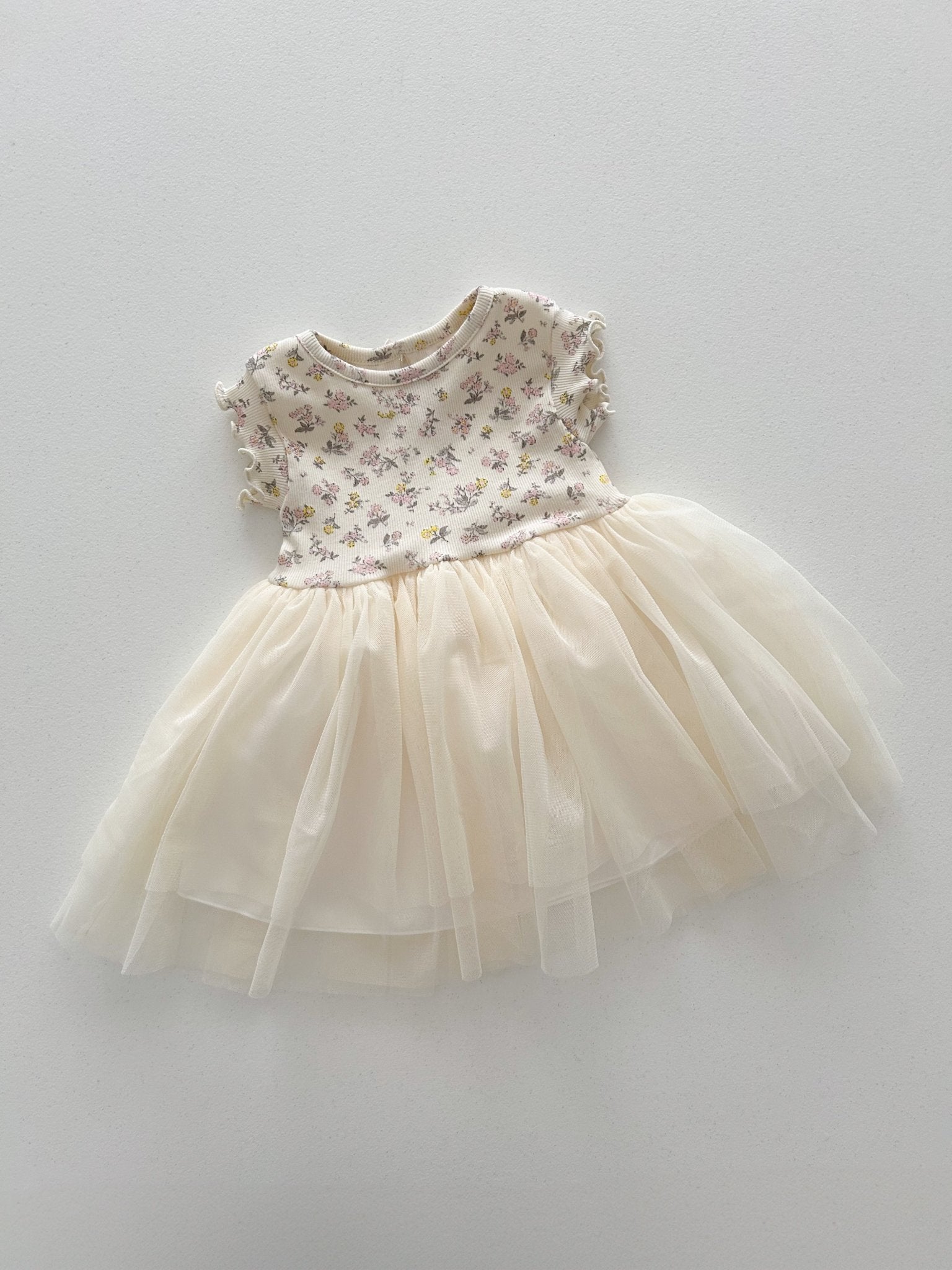 Baby/Toddler Aosta SS25 Floral Ribbed Lettuce - Edge Top Tutu dress (3m - 5y) - Ivory kids outfit
