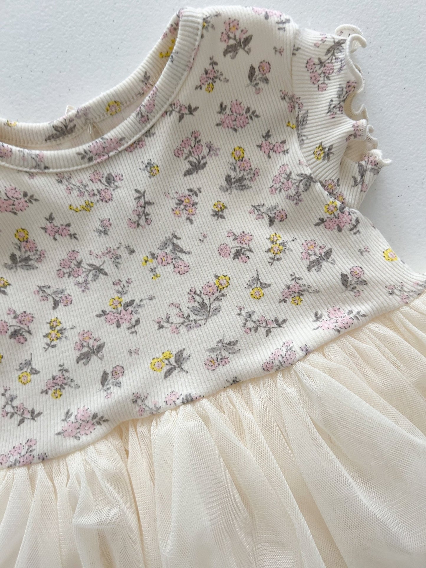 Baby/Toddler Aosta SS25 Floral Ribbed Lettuce - Edge Top Tutu dress (3m - 5y) - Ivory kids outfit