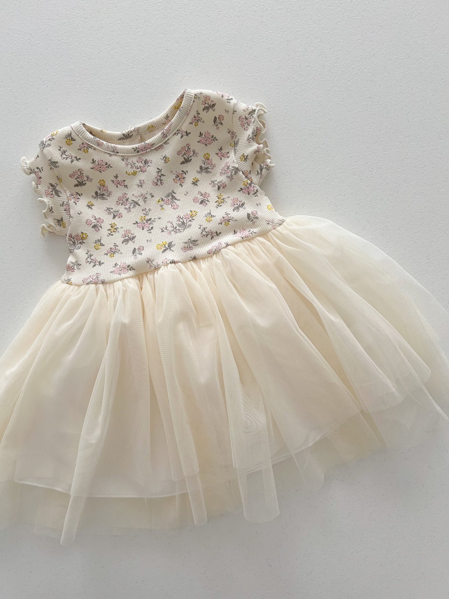Baby/Toddler Aosta SS25 Floral Ribbed Lettuce - Edge Top Tutu dress (3m - 5y) - Ivory kids outfit