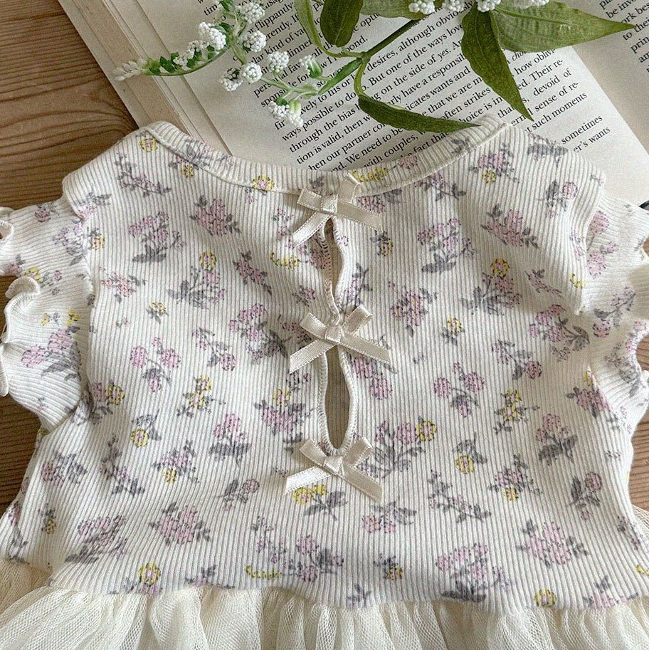Baby/Toddler Aosta SS25 Floral Ribbed Lettuce - Edge Top Tutu dress (3m - 5y) - Ivory kids outfit