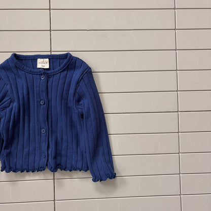 Baby/Toddler Bella F26 Lettuce-Edge Ribbed Cardigan (1-6y) - Blue kids outfit