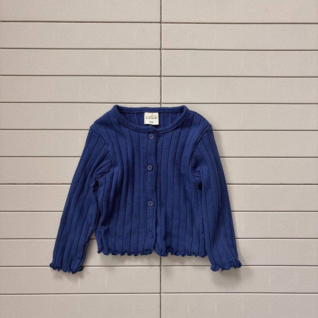 Baby/Toddler Bella F26 Lettuce-Edge Ribbed Cardigan (1-6y) - Blue kids outfit