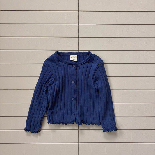 Baby/Toddler Bella F26 Lettuce-Edge Ribbed Cardigan (1-6y) - Blue kids outfit