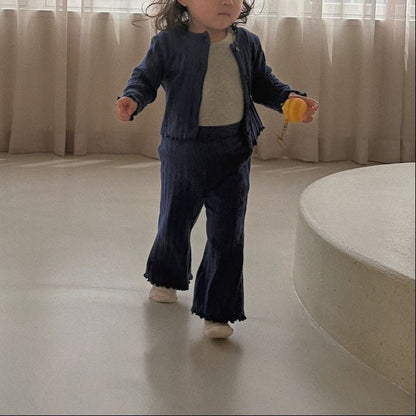 Baby/Toddler Bella F26 Lettuce-Edge Ribbed Cardigan (1-6y) - Blue kids outfit