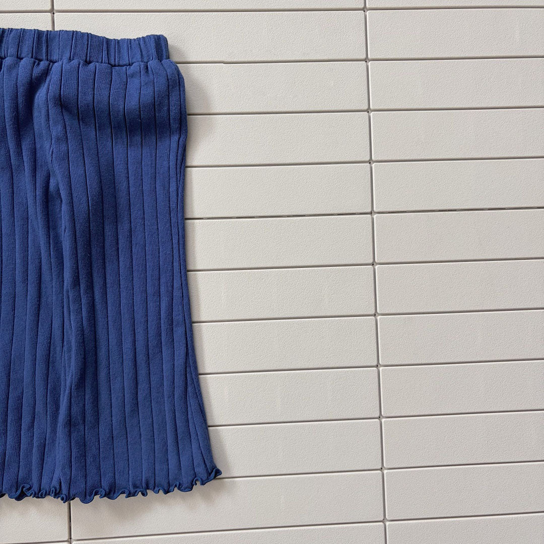 Baby/Toddler Bella F26 Lettuce-Edge Ribbed Flare Pants (1-6y) - Blue kids outfit