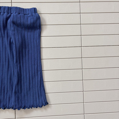 Baby/Toddler Bella F26 Lettuce-Edge Ribbed Flare Pants (1-6y) - Blue kids outfit