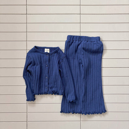 Baby/Toddler Bella F26 Lettuce-Edge Ribbed Flare Pants (1-6y) - Blue kids outfit