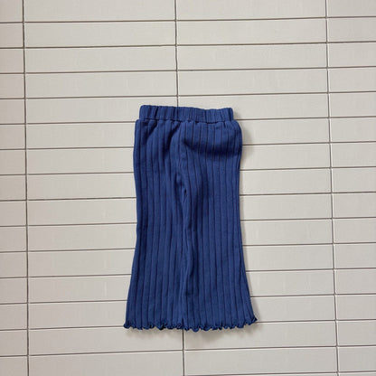 Baby/Toddler Bella F26 Lettuce-Edge Ribbed Flare Pants (1-6y) - Blue kids outfit