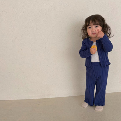 Baby/Toddler Bella F26 Lettuce-Edge Ribbed Flare Pants (1-6y) - Blue kids outfit
