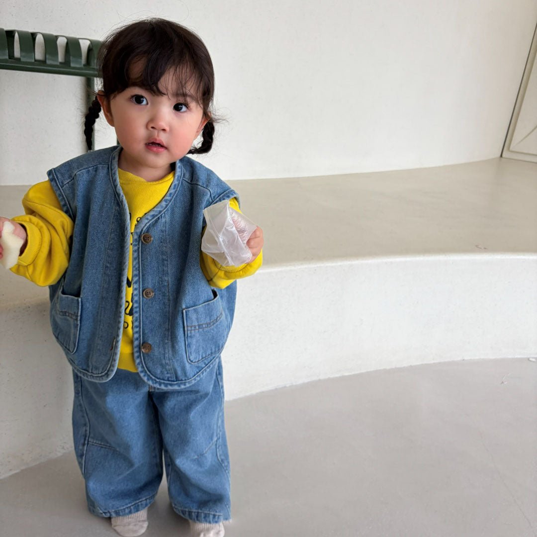 Baby/Toddler Bella F26 Loose Fit Denim Vest (1-6y) - Blue kids outfit