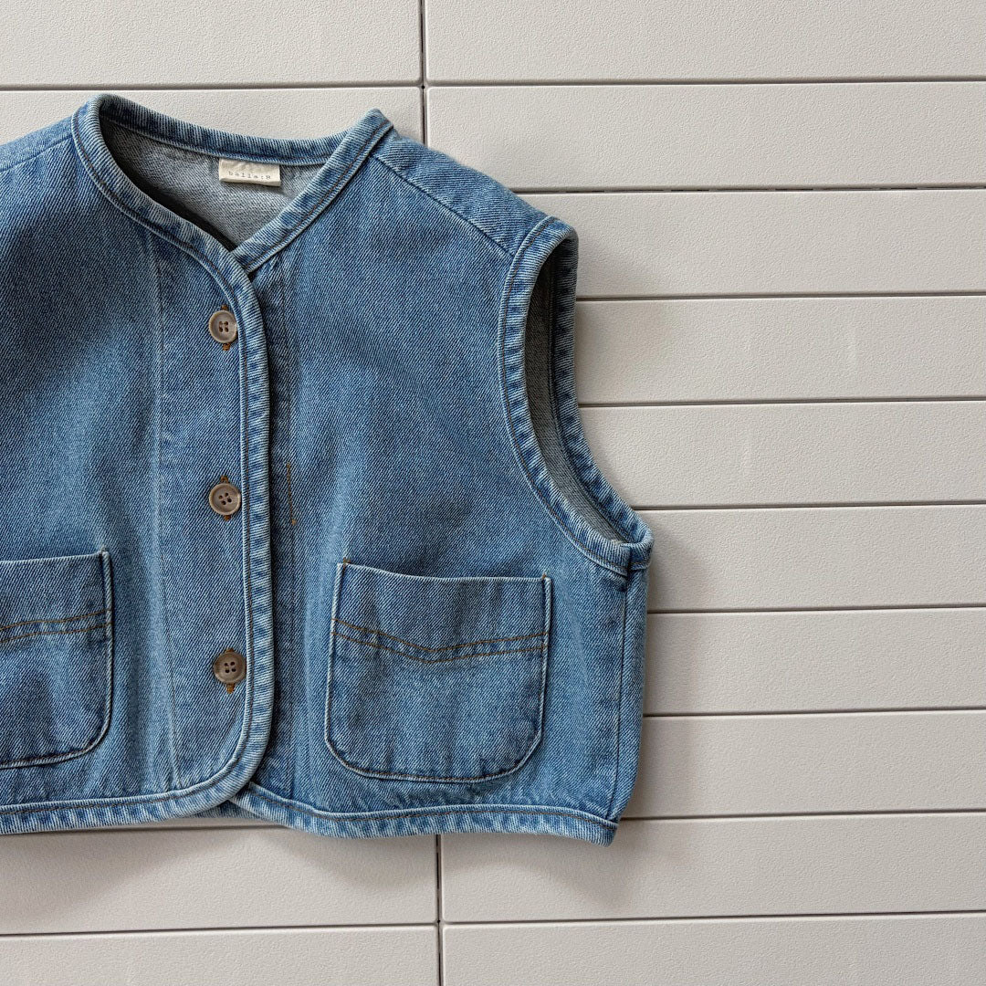 Baby/Toddler Bella F26 Loose Fit Denim Vest (1-6y) - Blue kids outfit
