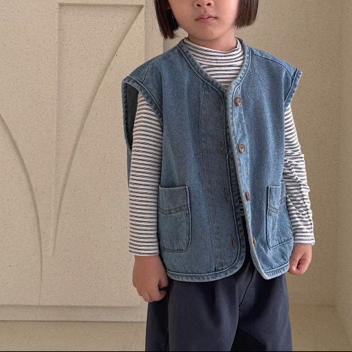 Baby/Toddler Bella F26 Loose Fit Denim Vest (1-6y) - Blue kids outfit