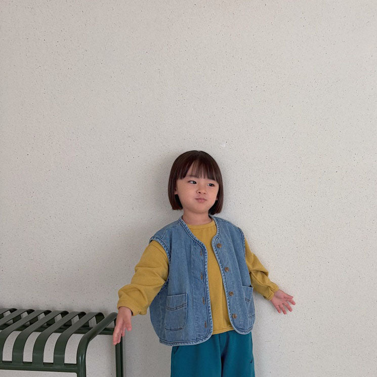 Baby/Toddler Bella F26 Loose Fit Denim Vest (1-6y) - Blue kids outfit