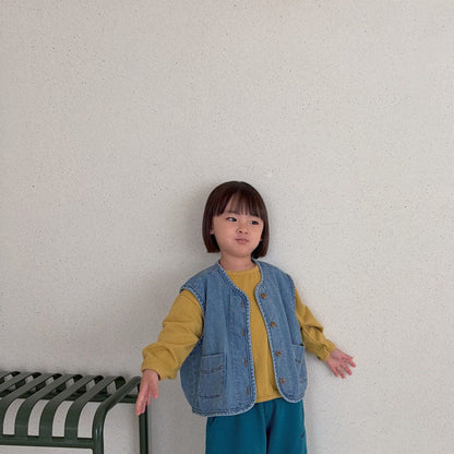 Baby/Toddler Bella F26 Loose Fit Denim Vest (1-6y) - Blue kids outfit