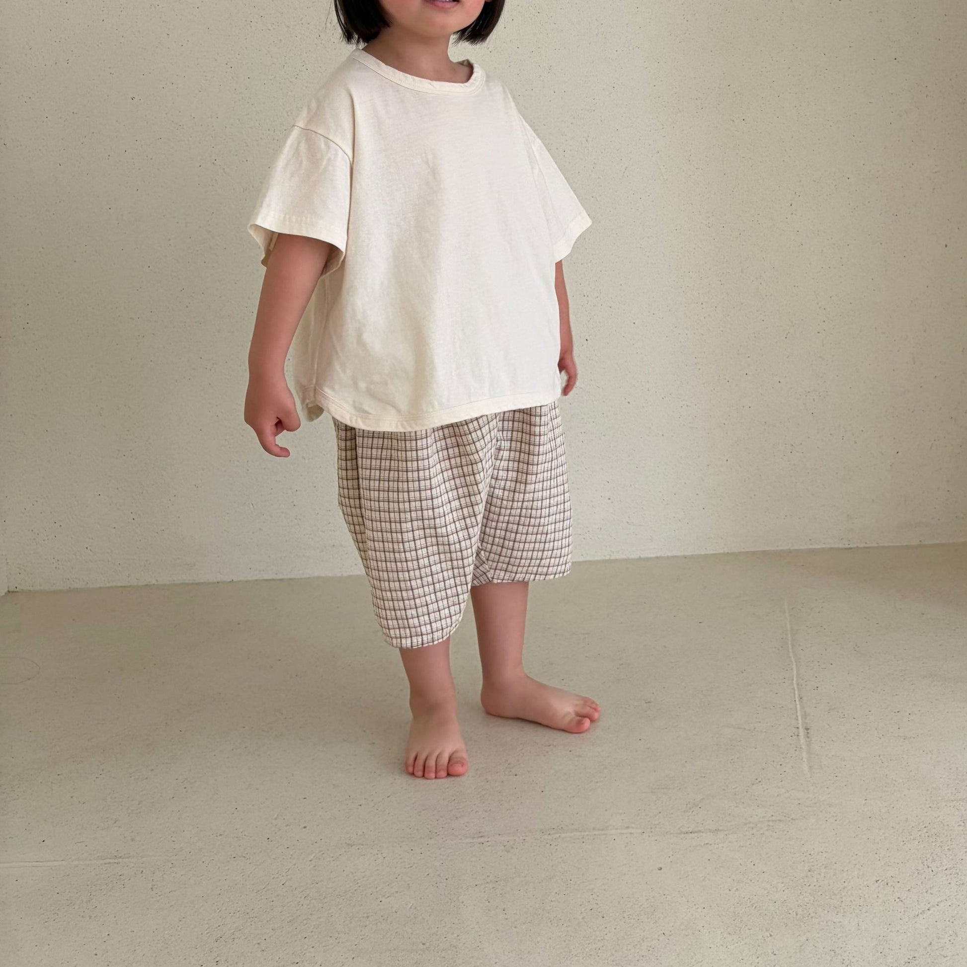 Baby/Toddler Bella SS26 7/8 Length Denim Baggy Pants (6m - 6y) - Plaid - AT NOON STORE