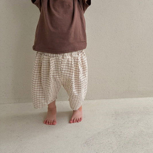 Baby/Toddler Bella SS26 7/8 Length Denim Baggy Pants (6m - 6y) - Plaid - AT NOON STORE