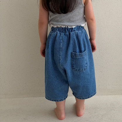 Baby/Toddler Bella SS26 Cropped Denim Baggy Pants (6m - 6y) - Blue - AT NOON STORE