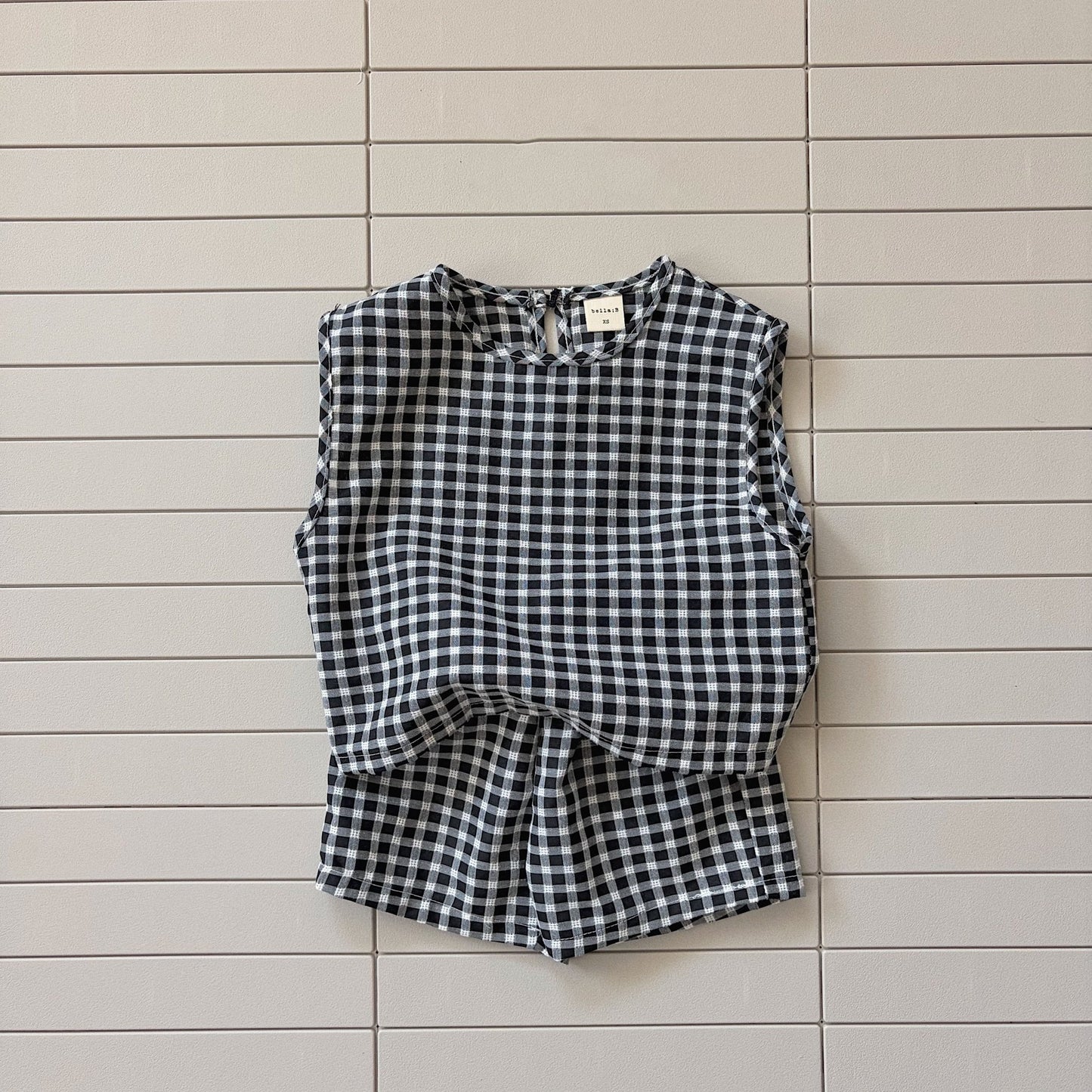 Baby/Toddler Bella SS26 Summer Gingham Sleeveless Top and Shorts Set (6m - 6y) - Black kids outfit