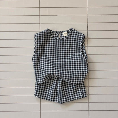 Baby/Toddler Bella SS26 Summer Gingham Sleeveless Top and Shorts Set (6m - 6y) - Black kids outfit