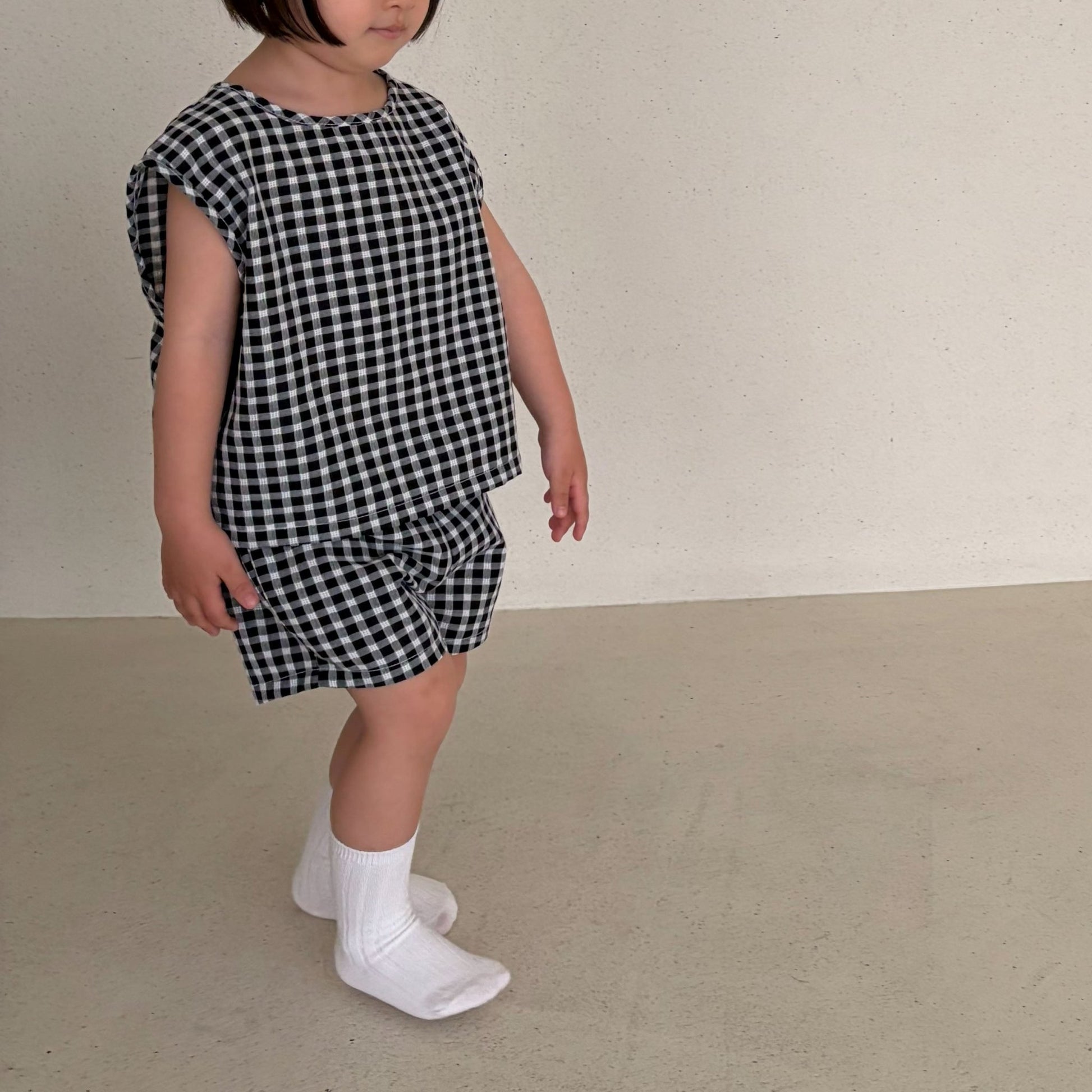 Baby/Toddler Bella SS26 Summer Gingham Sleeveless Top and Shorts Set (6m - 6y) - Black kids outfit