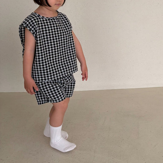 Baby/Toddler Bella SS26 Summer Gingham Sleeveless Top and Shorts Set (6m - 6y) - Black kids outfit