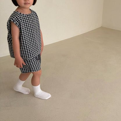Baby/Toddler Bella SS26 Summer Gingham Sleeveless Top and Shorts Set (6m - 6y) - Black kids outfit