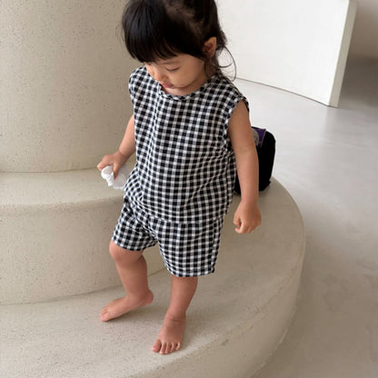 Baby/Toddler Bella SS26 Summer Gingham Sleeveless Top and Shorts Set (6m - 6y) - Black kids outfit