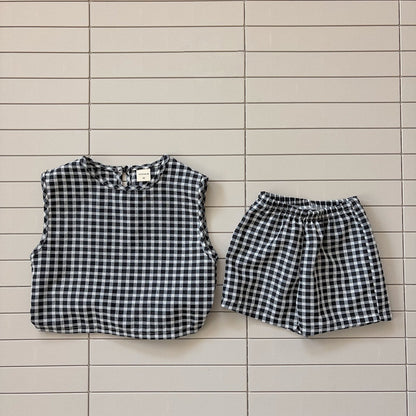 Baby/Toddler Bella SS26 Summer Gingham Sleeveless Top and Shorts Set (6m - 6y) - Black kids outfit