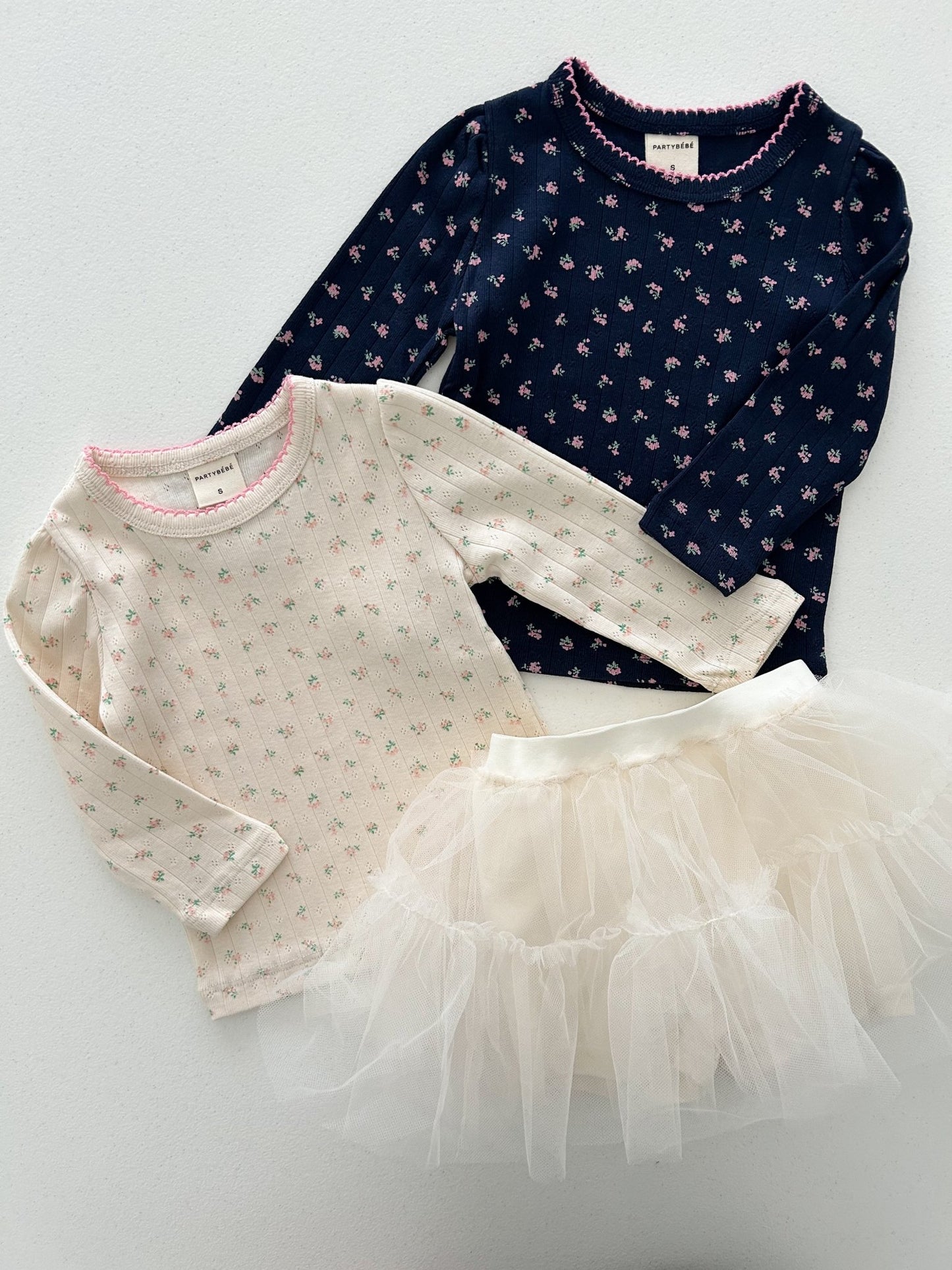 Baby/Toddler S25 Flower Print Pointelle Long Sleeve Tee (8m - 4y) - 2 Colors kids outfit