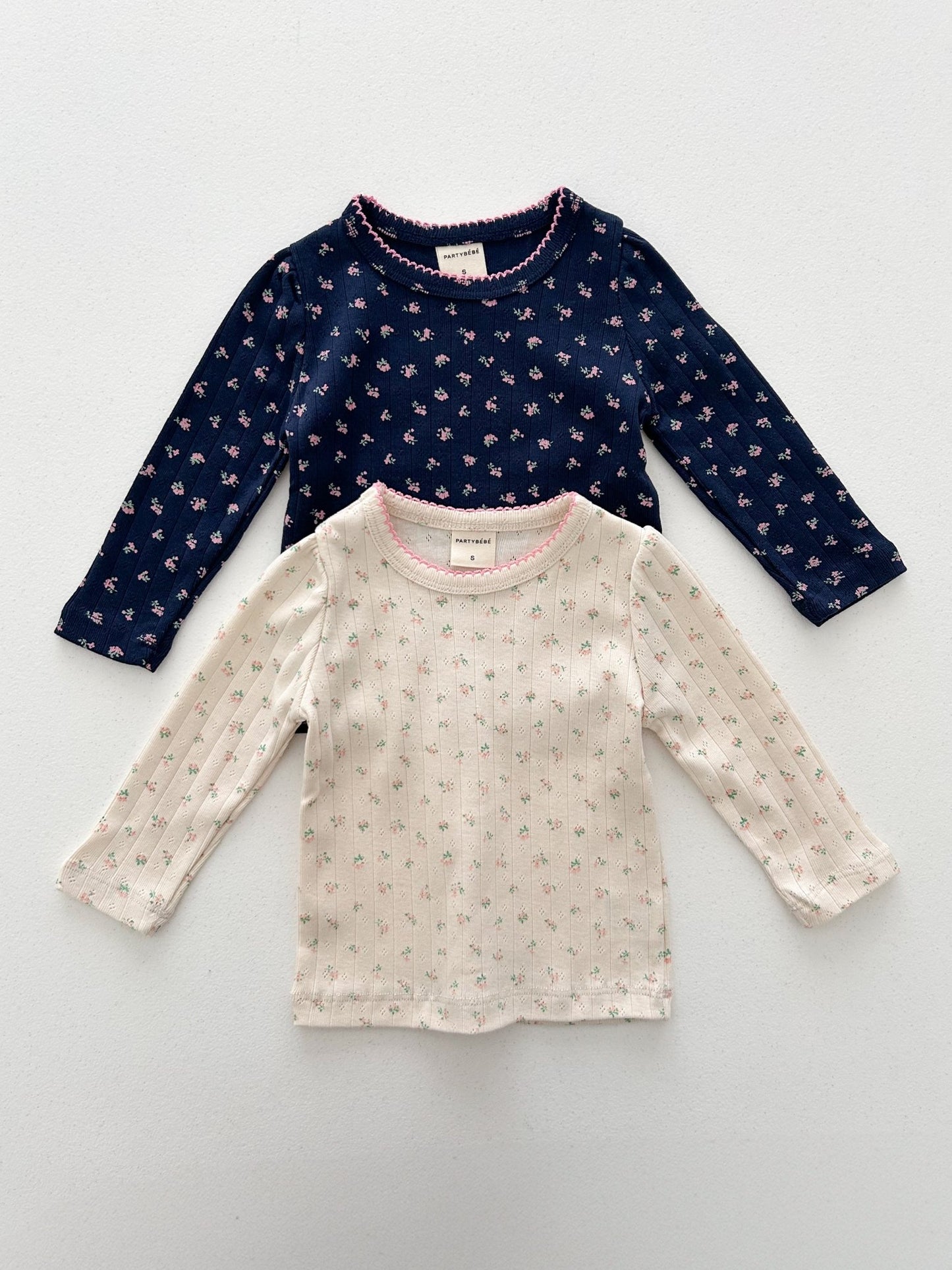 Baby/Toddler S25 Flower Print Pointelle Long Sleeve Tee (8m - 4y) - 2 Colors kids outfit