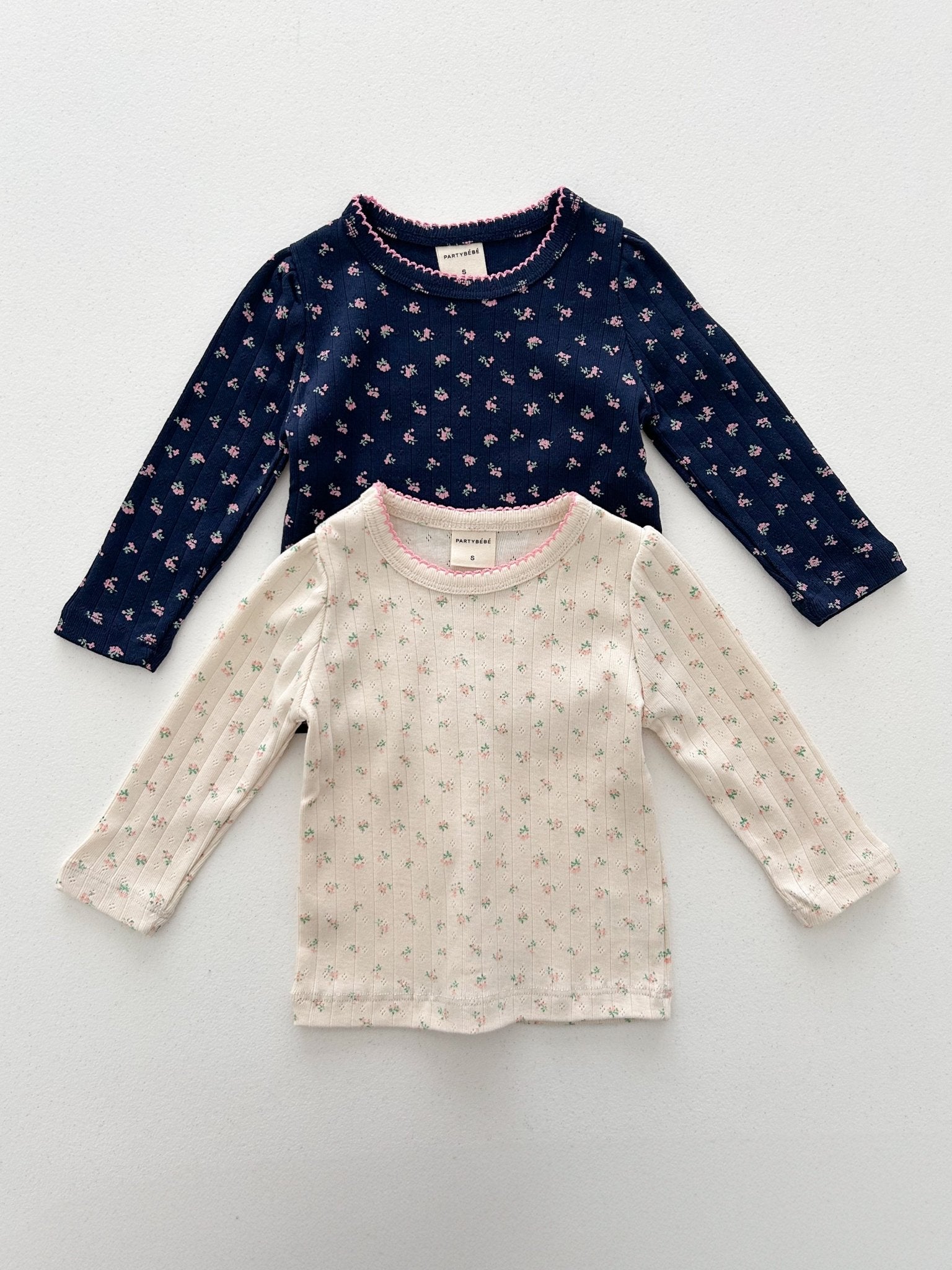 Baby/Toddler S25 Flower Print Pointelle Long Sleeve Tee (8m - 4y) - 2 Colors kids outfit
