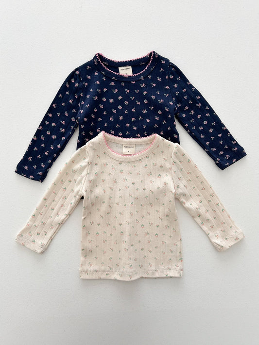 Baby/Toddler S25 Flower Print Pointelle Long Sleeve Tee (8m - 4y) - 2 Colors kids outfit