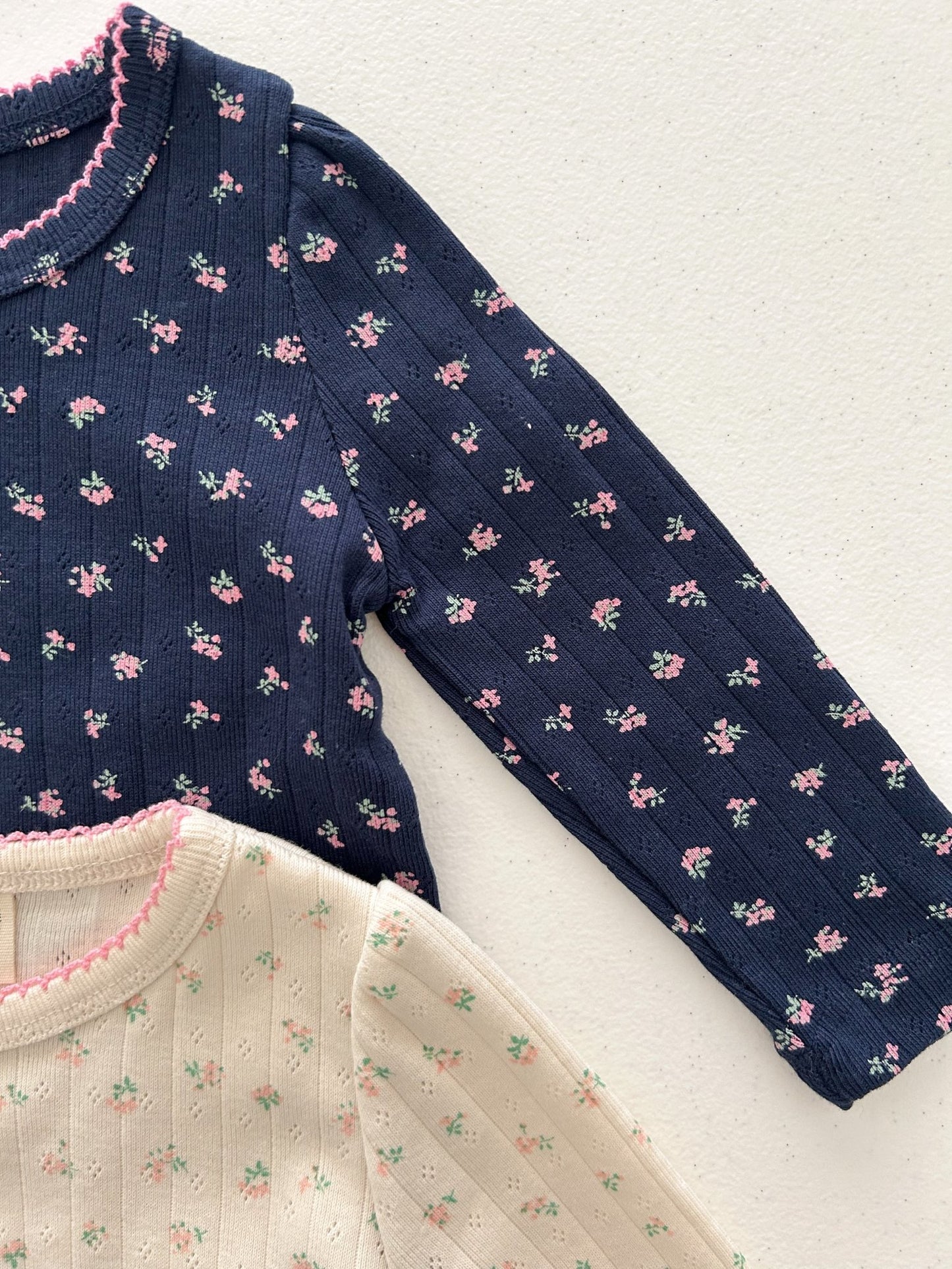 Baby/Toddler S25 Flower Print Pointelle Long Sleeve Tee (8m - 4y) - 2 Colors kids outfit