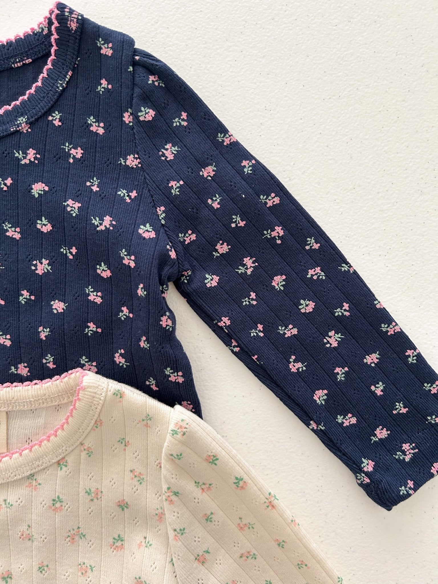 Baby/Toddler S25 Flower Print Pointelle Long Sleeve Tee (8m - 4y) - 2 Colors kids outfit